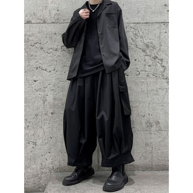 Chuoku-Mid Rise Plain Cropped Harem Cargo Pants