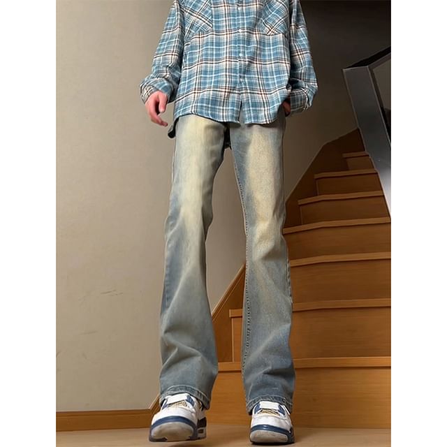 Chuoku-Mid Rise Plain Straight Leg Jeans