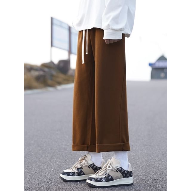 Chuoku-Mid Rise Plain Wide Leg Pants