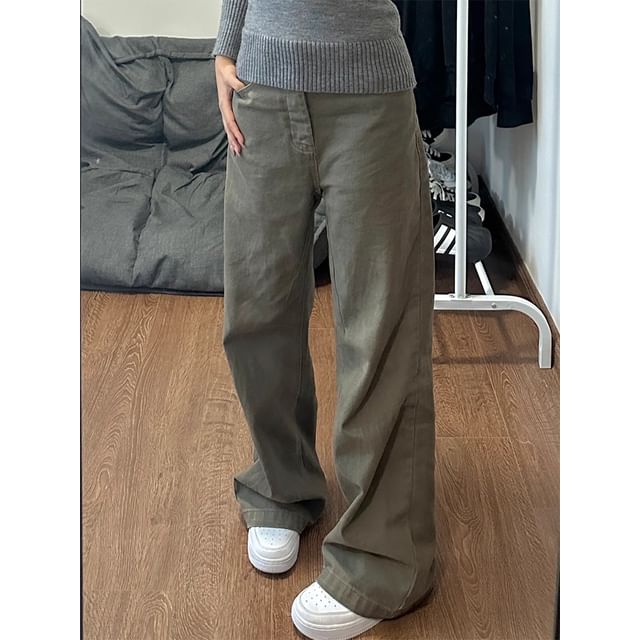 Chuoku-Mid Rise Plain Wide Leg Pants