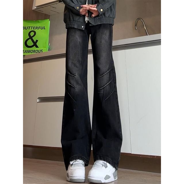Chuoku-Mid Rise Washed Bootcut Jeans
