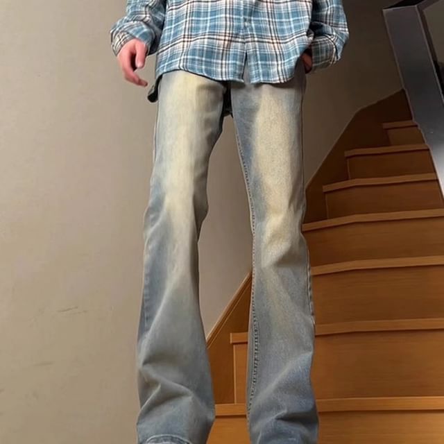 Chuoku-Mid Rise Washed Flared Jeans