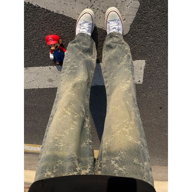 Chuoku-Mid Rise Washed Straight Leg Jeans