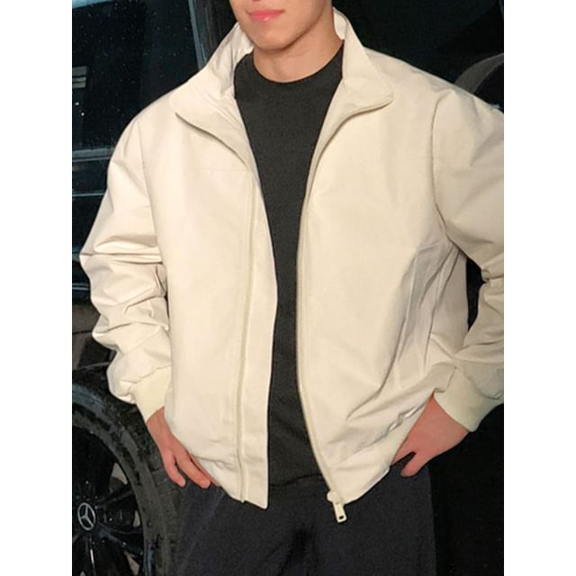 Chuoku-Stand Collar Plain Zip Bomber Jacket