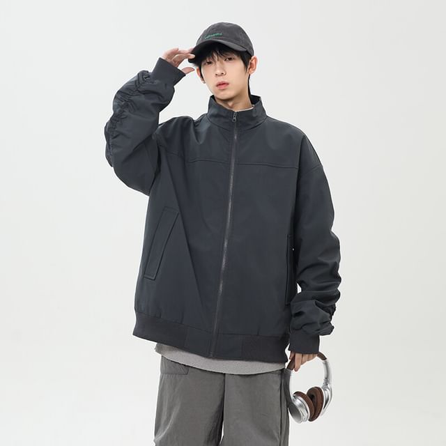 Chuoku-Stand Collar Plain Zip Jacket