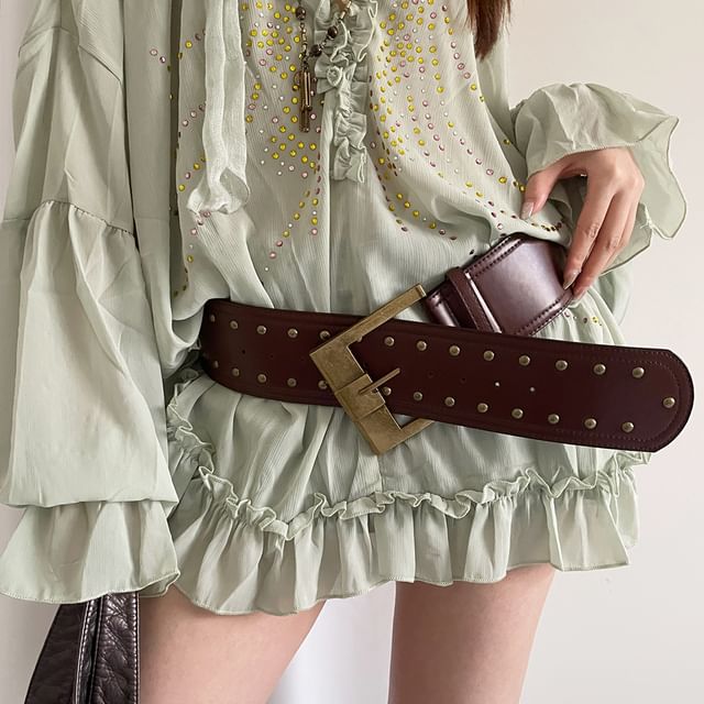 CIMAO-Faux Leather Studded Belt