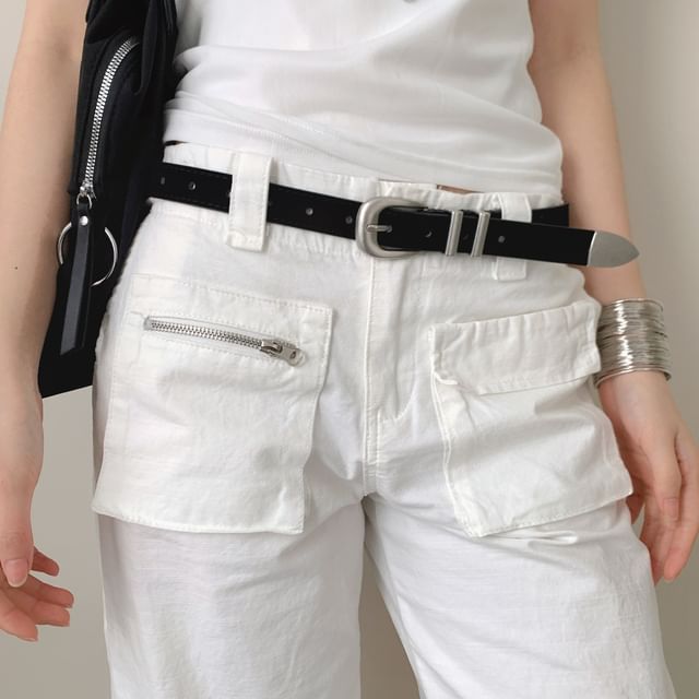CIMAO-Plain Faux Leather Belt