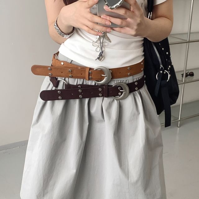 CIMAO-Studded Faux Leather Belt