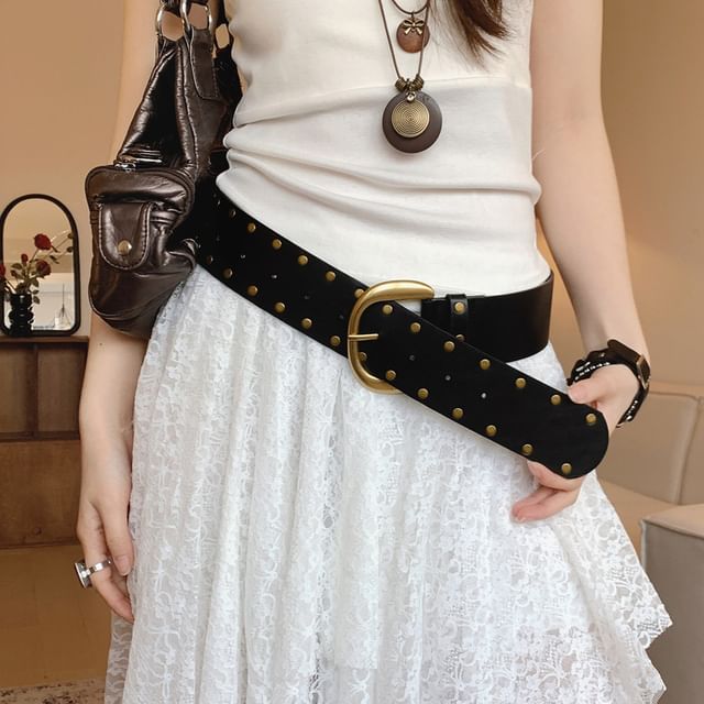 CIMAO-Studded Faux Leather Belt