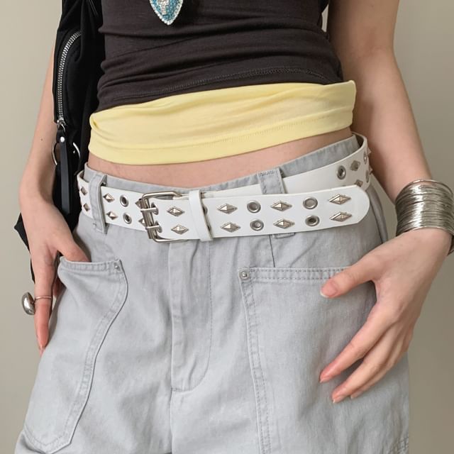CIMAO-Studded Faux Leather Belt