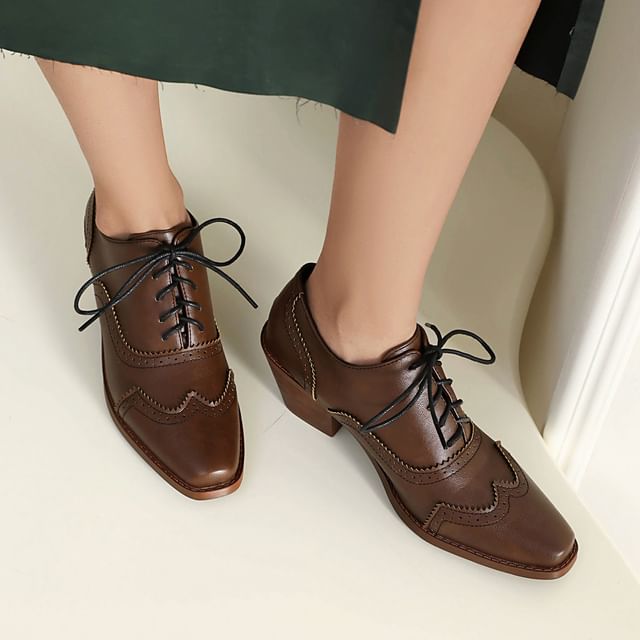 Cinnabelle-Block Heel Lace-Up Shoes