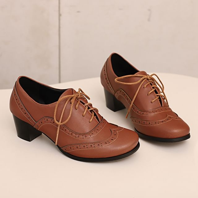 Cinnabelle-Block Heel Lace-Up Shoes