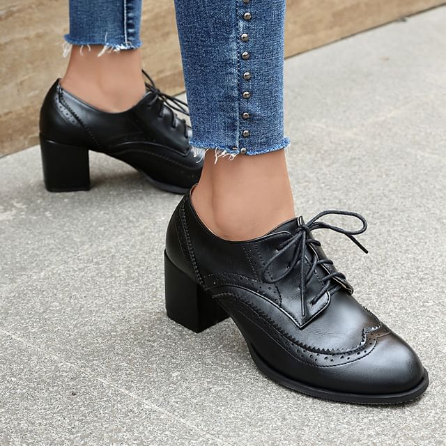 Cinnabelle-Block Heel Striped Panel Lace-Up Shoes