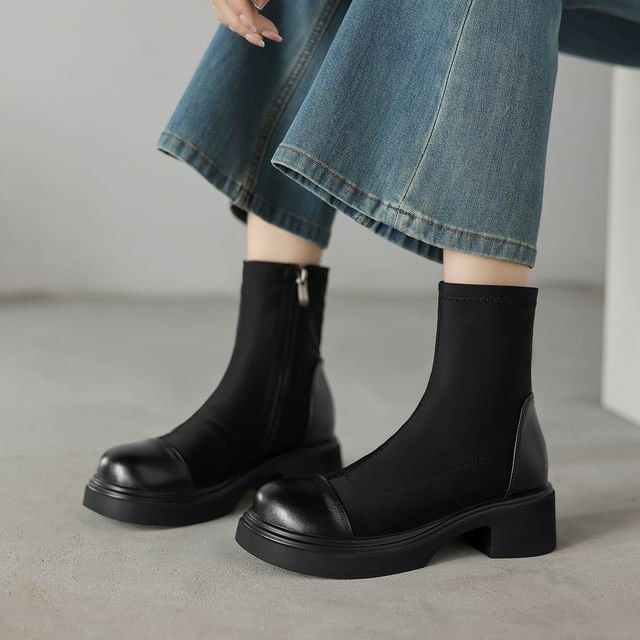 Cinnabelle-Cap Toe Chunky Heel Short Boots