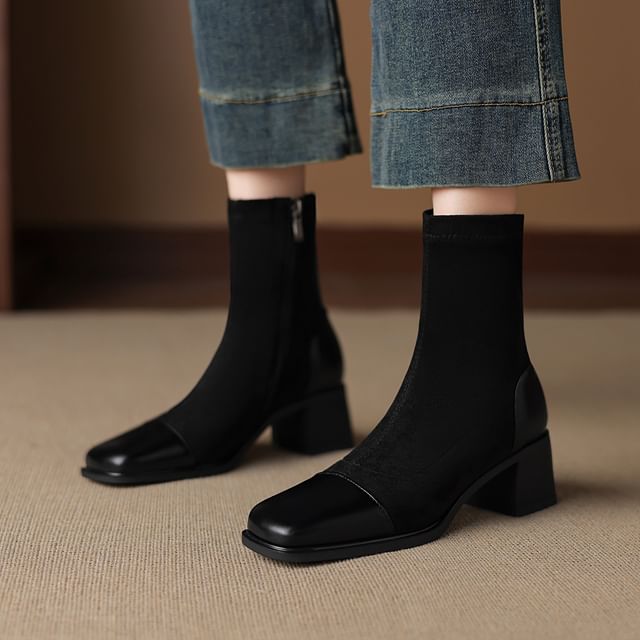 Cinnabelle-Cap Toe Chunky Heel Short Boots