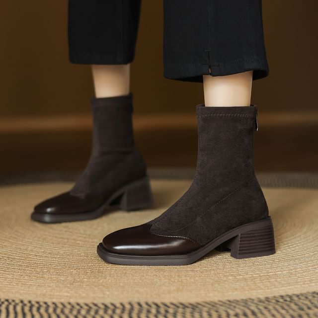 Cinnabelle-Cap Toe Chunky Heel Short Boots