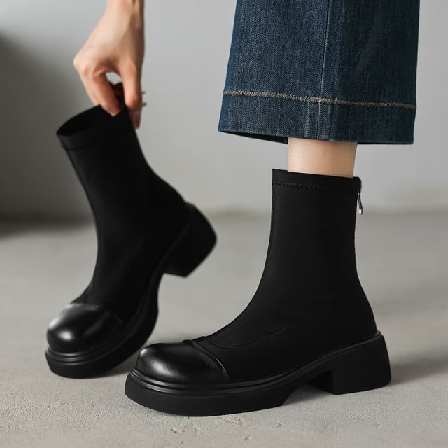 Cinnabelle-Cap Toe Chunky Heel Short Boots