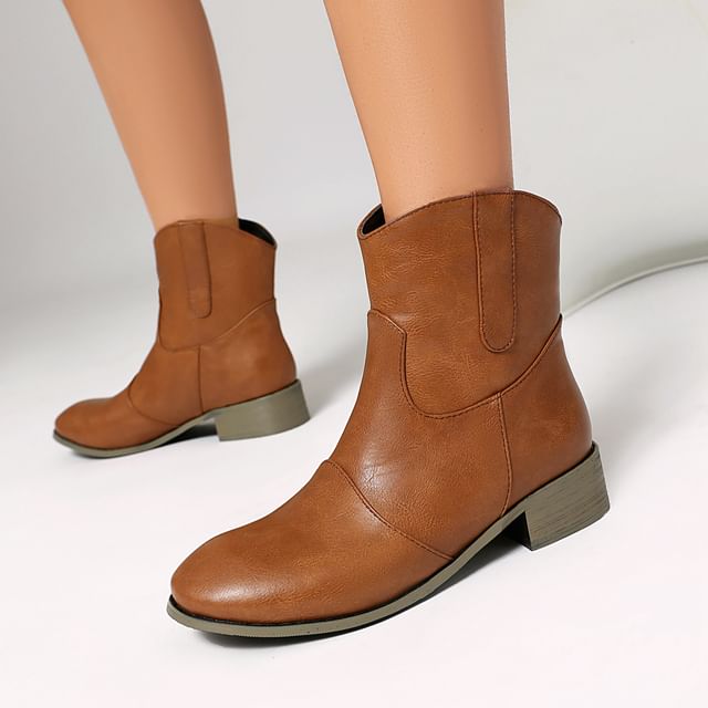 Cinnabelle-Faux Leather Plain Ankle Boots