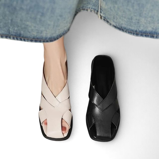 Cinnabelle-Faux Leather Square-Toe Slide Sandals
