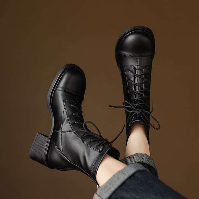 Cinnabelle-Lace-Up Chunky Heel Short Boots