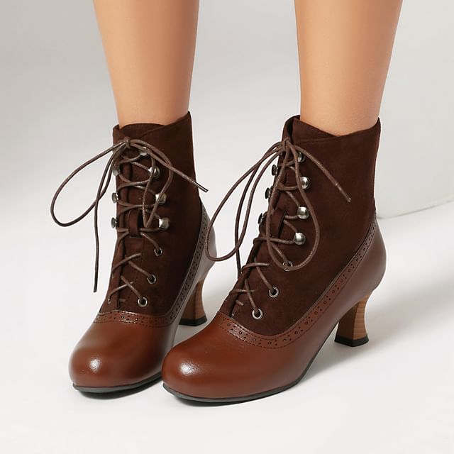 Cinnabelle-Lace-Up Chunky Heel Short Boots