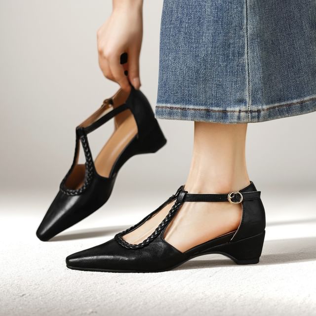 Cinnabelle-Low Heel Braided Trim Sandals