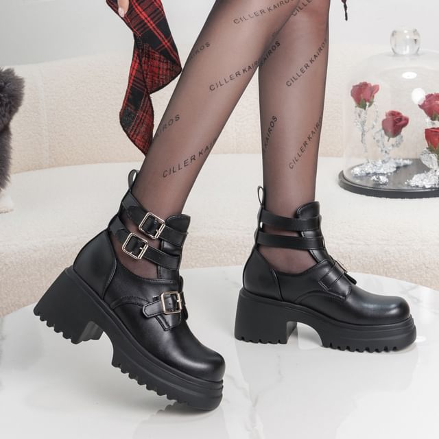 Cinnabelle-Platform Buckled Cutout Short Boots