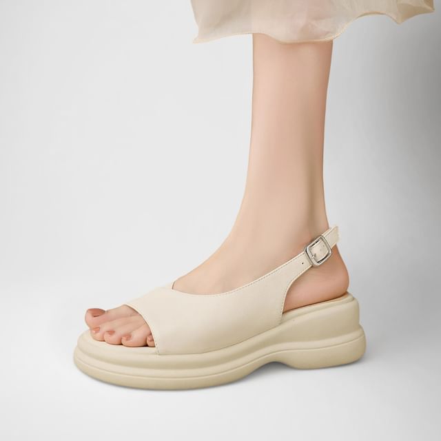 Cinnabelle-Platform Plain Faux Leather Slingback Sandals