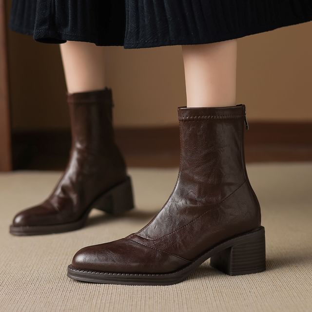 Cinnabelle-Pointed Toe Chunky Heel Short Boots