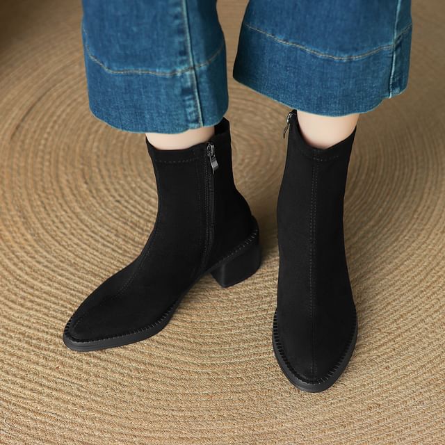 Cinnabelle-Pointed Toe Chunky Heel Short Boots
