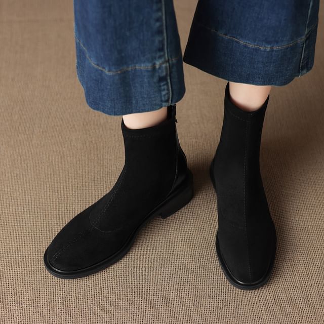 Cinnabelle-Round Toe Chunky Heel Short Boots