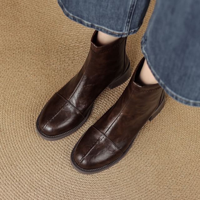 Cinnabelle-Round Toe Chunky Heel Short Boots