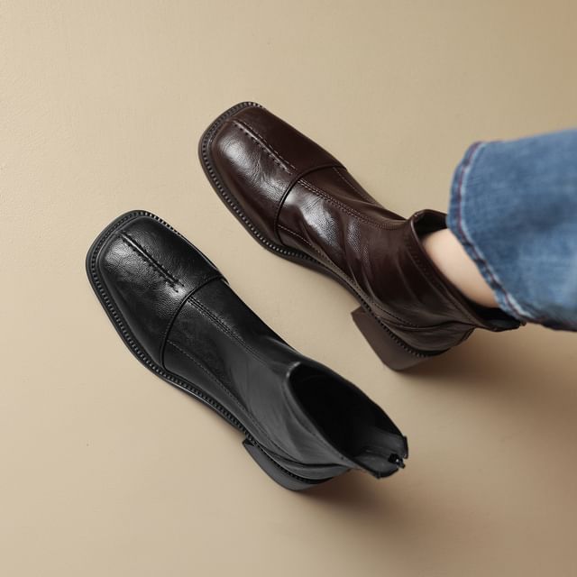 Cinnabelle-Square Toe Block Heel Short Boots