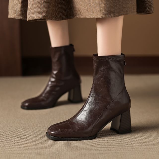 Cinnabelle-Square Toe Chunky Heel Short Boots