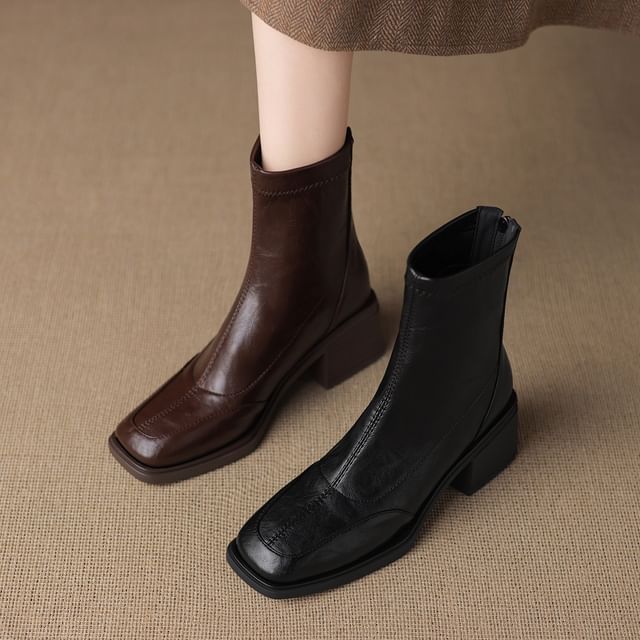 Cinnabelle-Square Toe Chunky Heel Short Boots