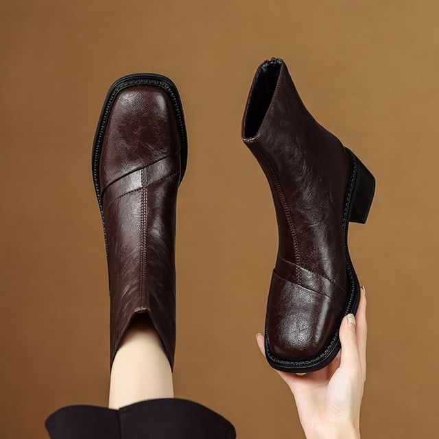 Cinnabelle-Square Toe Chunky Heel Short Boots