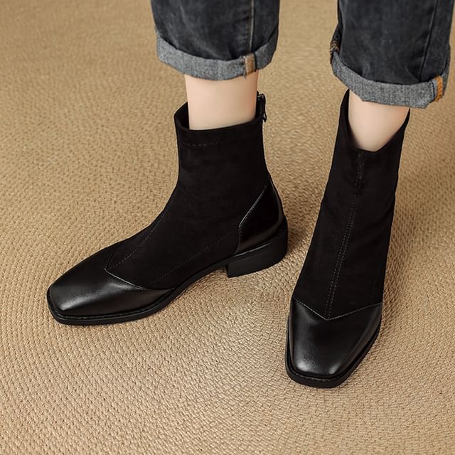 Cinnabelle-Square Toe Chunky Heel Short Boots