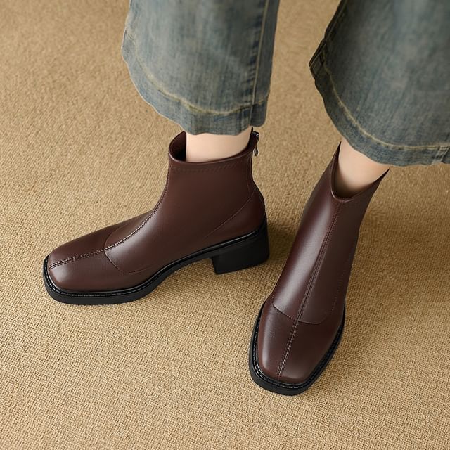 Cinnabelle-Square Toe Chunky Heel Short Boots