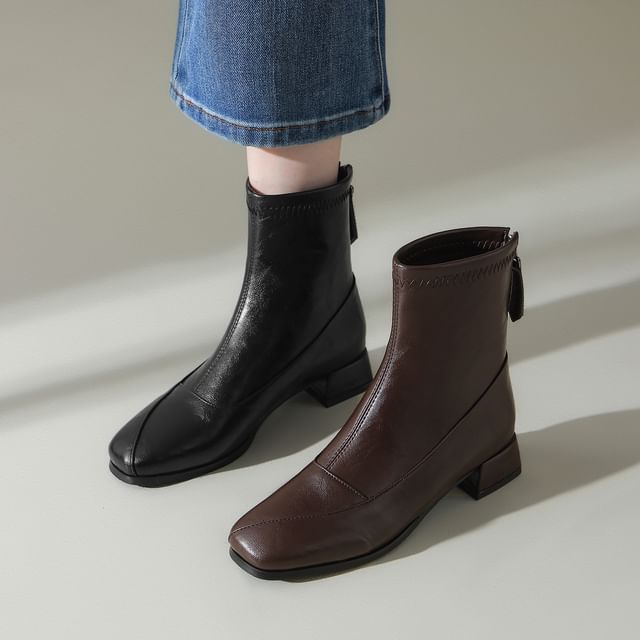 Cinnabelle-Square Toe Chunky Heel Short Boots