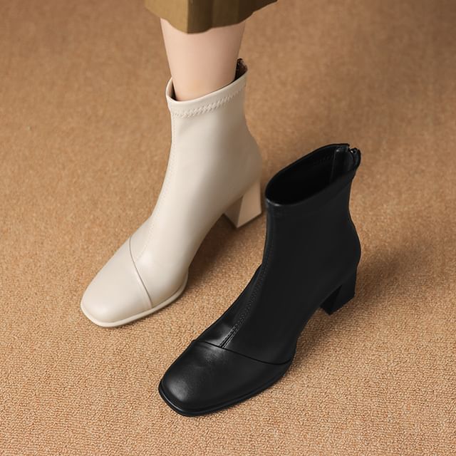 Cinnabelle-Square Toe Chunky Heel Short Boots