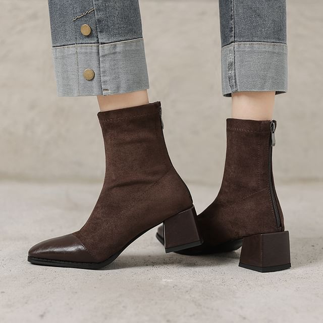 Cinnabelle-Square Toe Chunky Heel Short Boots