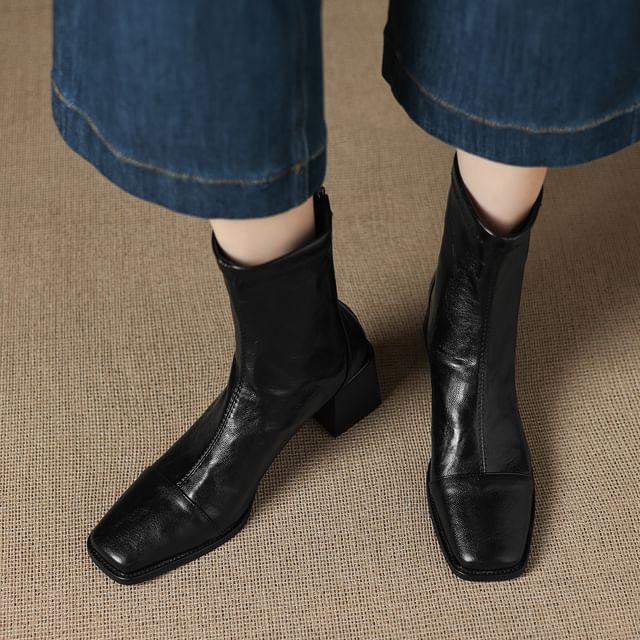 Cinnabelle-Square Toe Chunky Heel Short Boots