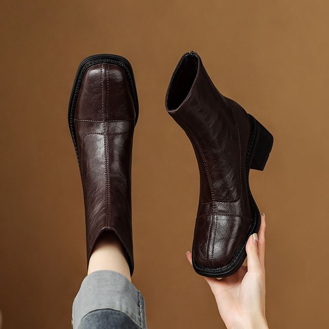 Cinnabelle-Square Toe Chunky Heel Short Boots