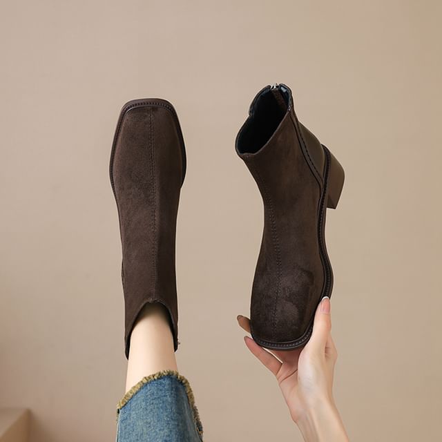 Cinnabelle-Square Toe Chunky Heel Short Boots
