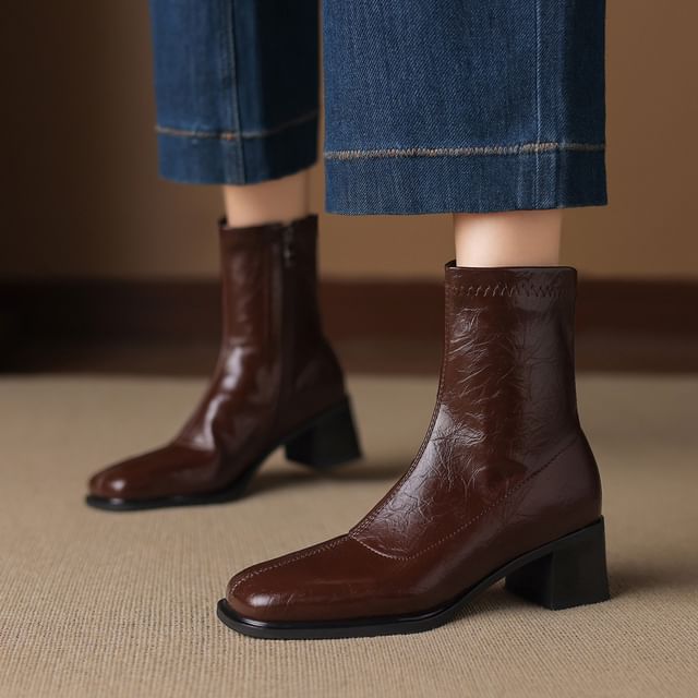 Cinnabelle-Square Toe Chunky Heel Short Boots
