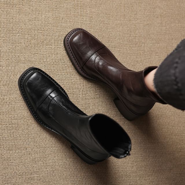Cinnabelle-Square Toe Chunky Heel Short Boots