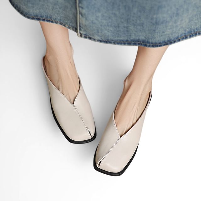 Cinnabelle-Square-Toe Faux Leather Mules