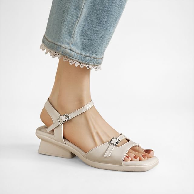 Cinnabelle-Square-Toe Low Heel Buckled Sandals