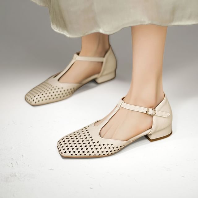 Cinnabelle-Square-Toe Low Heel Sandals