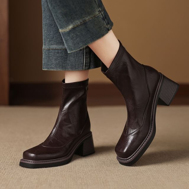 Cinnabelle-Square Toe Platform Chunky Heel Short Boots